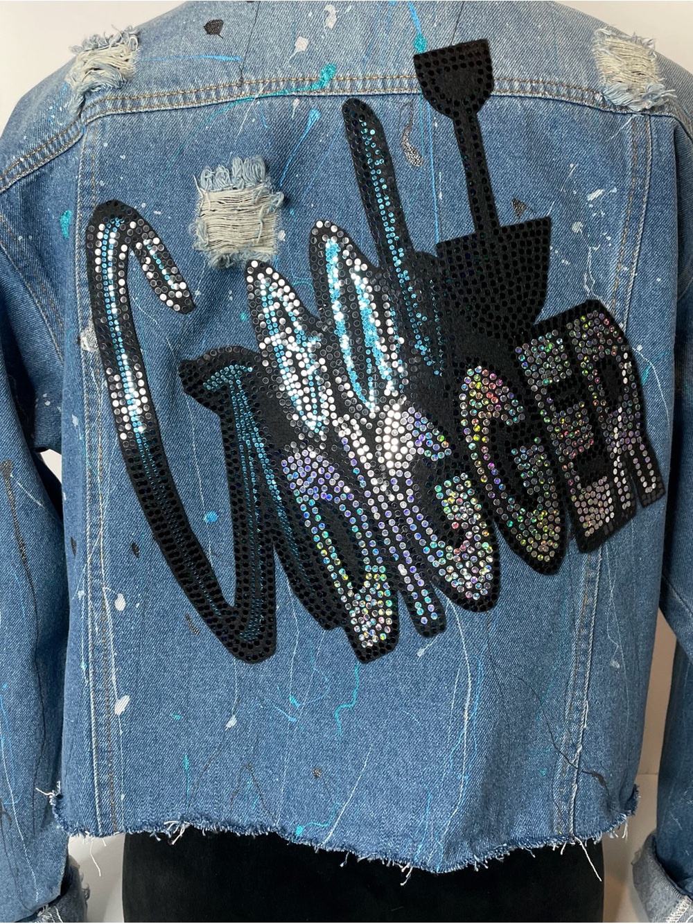 Denim Embellished Cropped Jacket - Blue - Picture 4 of 4